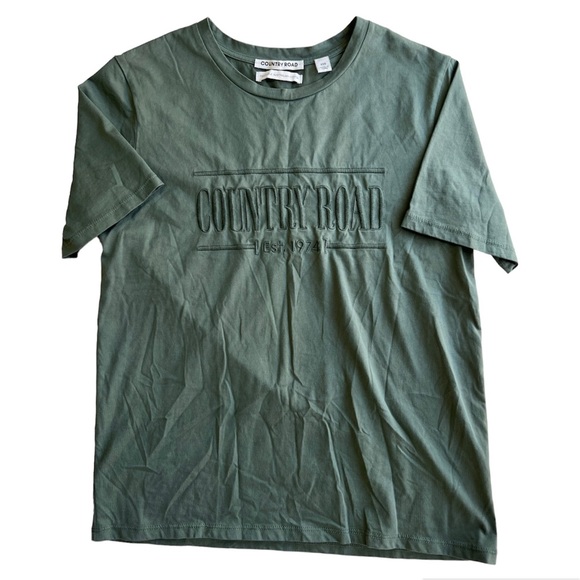 Country Road Tee T-Shirt Olive Green Signature Logo Relaxed Fit Size XXS 6/8 - Picture 6 of 12